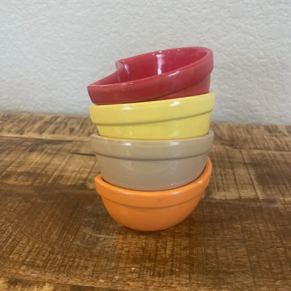 Pier 1 Set of Four Tasting Dishes Sauces Condiments Red Orange Tan Yellow